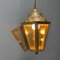 Angular Brass Lantern Hanging Lamp with Yellow Glass, 1930s 12