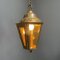 Angular Brass Lantern Hanging Lamp with Yellow Glass, 1930s 10