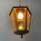 Lampada a sospensione a forma di lanterna in ottone e vetro giallo, anni '30, Immagine 13