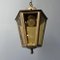Angular Brass Lantern Hanging Lamp with Yellow Glass, 1930s 5