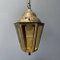 Angular Brass Lantern Hanging Lamp with Yellow Glass, 1930s 4