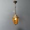 Angular Brass Lantern Hanging Lamp with Yellow Glass, 1930s 9