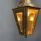 Angular Brass Lantern Hanging Lamp with Yellow Glass, 1930s 11