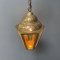 Angular Brass Lantern Hanging Lamp with Yellow Glass, 1930s 16