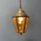 Angular Brass Lantern Hanging Lamp with Yellow Glass, 1930s, Image 1