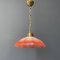 Vintage Brass Hanging Lamp with Umbrella Glass Shade, Image 4