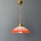 Lampe à Suspension Vintage en Laiton avec Abat-Jour Parapluie en Verre 1