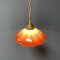 Vintage Brass Hanging Lamp with Umbrella Glass Shade, Image 12