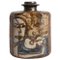 Square Ceramic Bottle Vase with Naive-Style Motifs in Brown Glaze 1