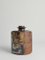 Square Ceramic Bottle Vase with Naive-Style Motifs in Brown Glaze 5