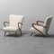 Armchairs in Wood and White Fabric, 1960s, Set of 2 1