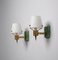 Mid-Century Italian Brass and Opaline Glass Wall Sconces, 1950s, Set of 2 1