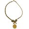 Black Bow Medallion Charm Rhinestone Pendant Necklace in Gold from Chanel 1