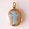 Victorian Oval-Shaped Photo Pendant with 9k Yellow Gold Foil on Metal and with Cross Decorated with Blue Enamel, Early 20th Century 1