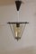 Vintage German Ceiling Lamp with Metal Housing with Black Lid and Brass Rods for a Conical Tinted Glass Shade with Striped Decoration, 1960s 1