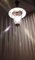 Deutsche Vintage Deckenlampe mit Metallgehäuse mit schwarzem Deckel und Messingstangen für einen konischen getönten Glasschirm mit gestreiftem Dekor, 1960er 5