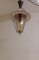 Deutsche Vintage Deckenlampe mit Metallgehäuse mit schwarzem Deckel und Messingstangen für einen konischen getönten Glasschirm mit gestreiftem Dekor, 1960er 6