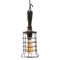 French Work Ceiling Lamp with Wooden Handle, Brass Top & Iron Cage, Image 1