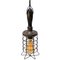 French Work Ceiling Lamp with Wooden Handle, Brass Top & Iron Cage, Image 3