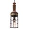 French Work Ceiling Lamp with Wooden Handle and Brass & Iron Cage 1920 1