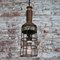 Französische Arbeits Deckenlampe mit Holzgriff & Messing & Eisen Käfig 1920 6
