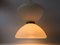 Lampada a sospensione a forma di diabolo modernista in vetro opalino con cerchio in ottone, anni '60, Immagine 2