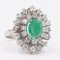 Vintage 14k White Gold Daisy Ring with Emerald and Diamonds, 1960s 3