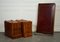 Vintage Yew Twin Pedestal Desk with Burgundy Leather Top, Image 10