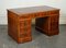Vintage Yew Twin Pedestal Desk with Burgundy Leather Top, Image 1