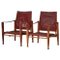 Set of Safari Lounge Chairs in Red Leather and Ash attributed to Kaare Klint for Rud. Rasmussen, 1950s 1