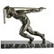Maurice Guiraud Riviere, Escultura Art Déco de atleta masculino desnudo con cuerda, 1930, bronce y mármol, Imagen 1