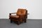 Sillón y otomana Mid-Century de pino y cuero coñac, Francia, años 60. Juego de 2, Imagen 7