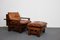 Sillón y otomana Mid-Century de pino y cuero coñac, Francia, años 60. Juego de 2, Imagen 9