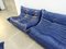 Juego de salón Togo de Michel Ducaroy para Ligne Roset en cuero azul, Francia, años 80. Juego de 5, Imagen 4