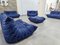 Juego de salón Togo de Michel Ducaroy para Ligne Roset en cuero azul, Francia, años 80. Juego de 5, Imagen 2