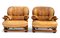 Set of Vintage Wood and Leather Armchairs 1