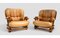 Set of Vintage Wood and Leather Armchairs 3