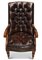 William IV Brown Leather Chesterfield Library Chair on Castors 4