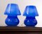 Italienische Vintage Mushroom Lampen aus Muranoglas in Blau, 2er Set 6