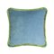 Happy Housse de Coussin en Velours Bleu Clair à Franges Vertes 1