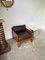 Butaca modernista de madera exótica y cuero, años 60, Imagen 14