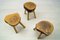 French Wooden Vintage Stools, 1960s, Set of 3 3