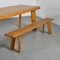 Dining Table and Benches in Larch Wood attributed to Christian Durupt, 1960, Set of 3, Image 2