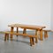 Dining Table and Benches in Larch Wood attributed to Christian Durupt, 1960, Set of 3, Image 13