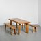 Dining Table and Benches in Larch Wood attributed to Christian Durupt, 1960, Set of 3, Image 11