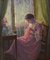 Henri-Charles Angéniol, Portrait of Young Woman Sewing, Oil on Wood, 20th Century, Framed 2