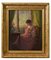 Henri-Charles Angéniol, Portrait of Young Woman Sewing, Oil on Wood, 20th Century, Framed 1