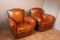 French Leather Club Chairs with Mustache Backs, 1930s, Set of 2 1