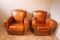 French Leather Club Chairs with Mustache Backs, 1930s, Set of 2 2