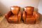 French Leather Club Chairs with Mustache Backs, 1930s, Set of 2 7